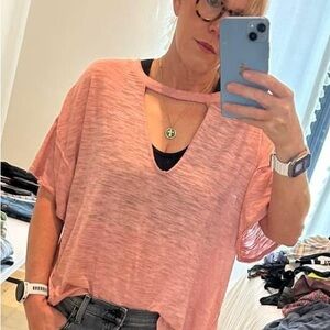 We The Free Boxy Orange Pink Cut Out Tee